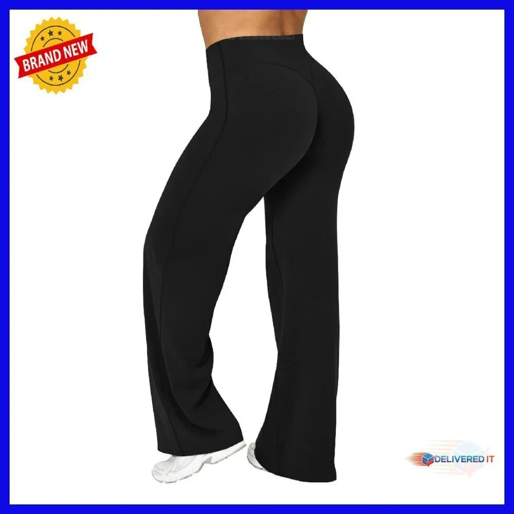 High Waist Straight Leg Yoga Pants Nylon Spandex Workout Leggings